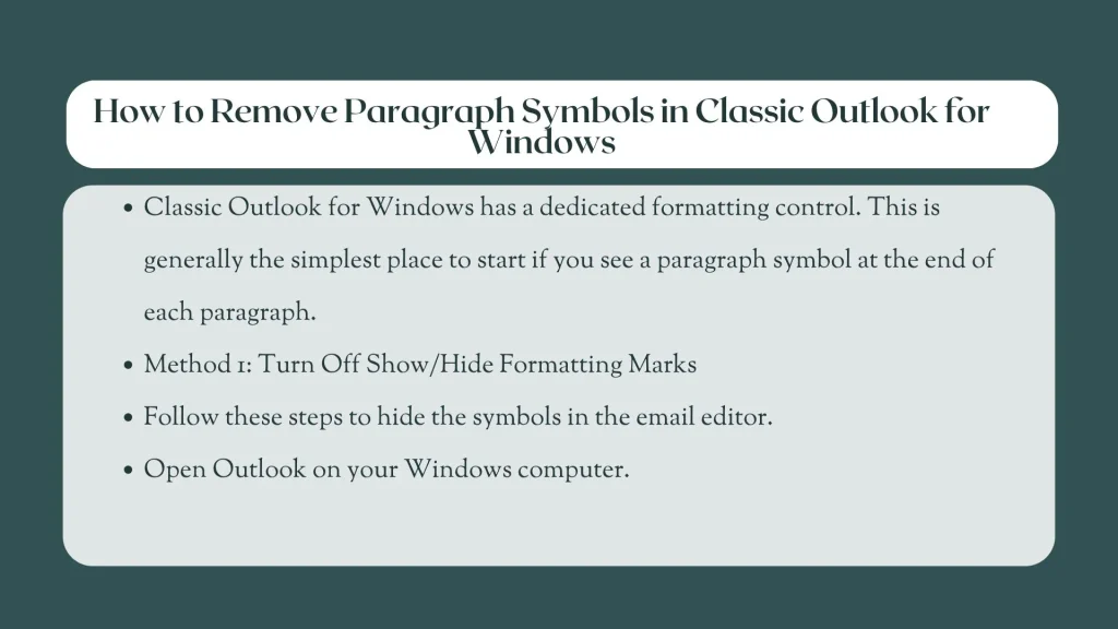 how to remove paragraph symbols in outlook